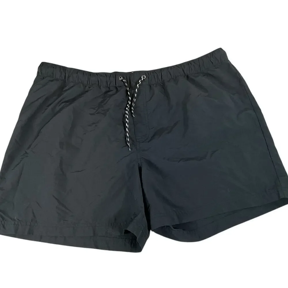 The Rail Mens Black Drawstring Swim Shorts Under Liner Size 2X 100% Nylon Active